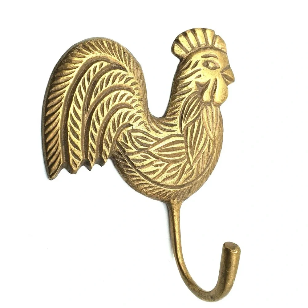 Vintage Brass Chicken & Hook Key Hanger 5
